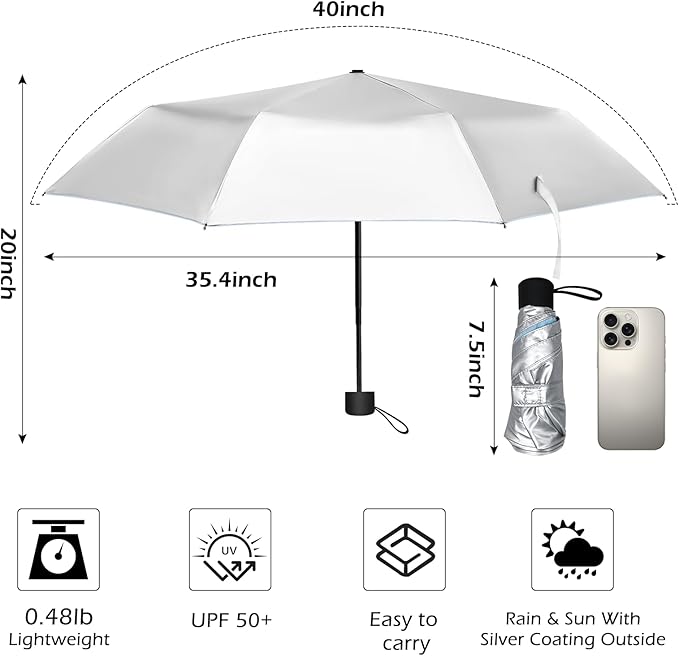 Travel Mini UV Umbrella for Purse Handbag Backpack in Small Size Sun & Rain Protection Compact Lightweight Tiny Pocket Umbrella for Kids Women Men