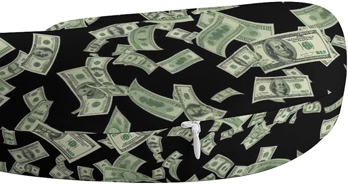 Unisex Travel Neck Pillow Memory Foam U Shaped Cushion Money American Bill Dollars, Washable Cover for Men Women Airplane Car Home Rest