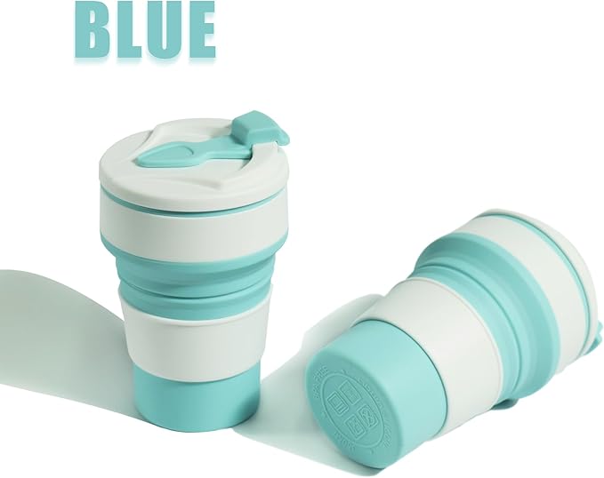 12oz Collapsible Water Bottles, Silicone Foldable Portable Travel Water Bottle, Folding Lightweight Reusable Leakproof for Traveling Camping Hiking Cycling Yoga Sports Blue