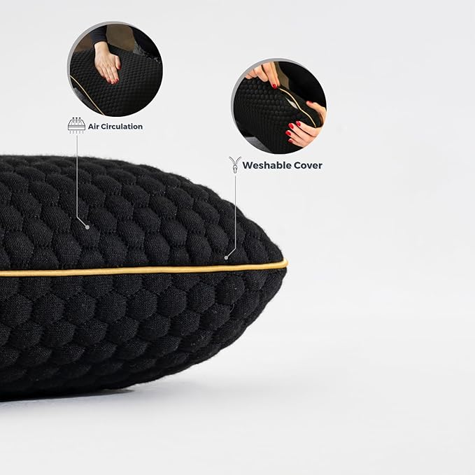 Memory Foam Travel Pillow with Washable Cover & Carry Bag – Compact, Soft & Breathable Neck Pillow for Airplane, Camping & Car (Black- Without Spare Cover, 15.7x9.8x3.9 inches)