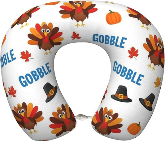 Breathable Neck Pillow for Sleeping Rest Nap Thanksgiving Funny Turkey, Airplanes/Car/Home Memory Foam Travel Cushion with Polyester Cover Washable for Women Men