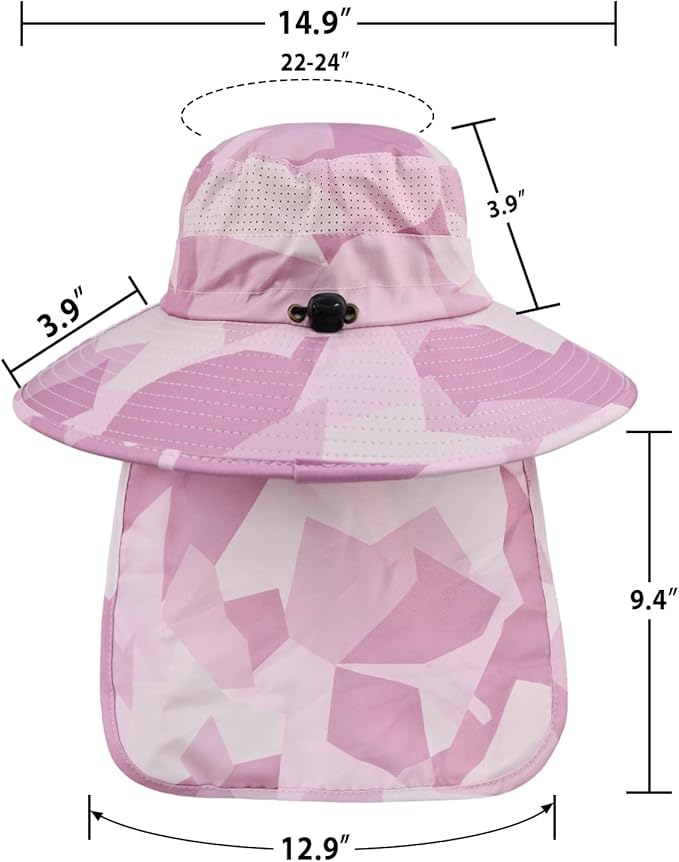 Sun Hats for Men Women Fishing Hat UPF 50+ Breathable Wide Brim Bucket Hats Summer UV Protection Safari Hat with Neck Flap