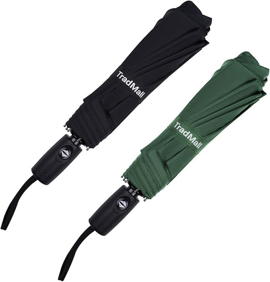 TradMall 2 Pack Travel Umbrella, Double Vented Canopy Windproof Automatic Strong Compact Folding Umbrellas for Rain Women and Men