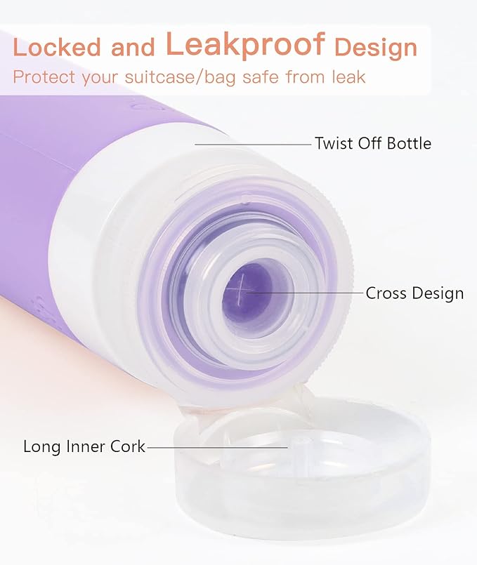 Quatish Travel Bottles for Toiletries 6 Pack, Original Patented Leakproof 3 oz Tsa Approved Travel Size Containers, BPA Free Silicone Shampoo and Conditioner Bottles, Camping Essentials