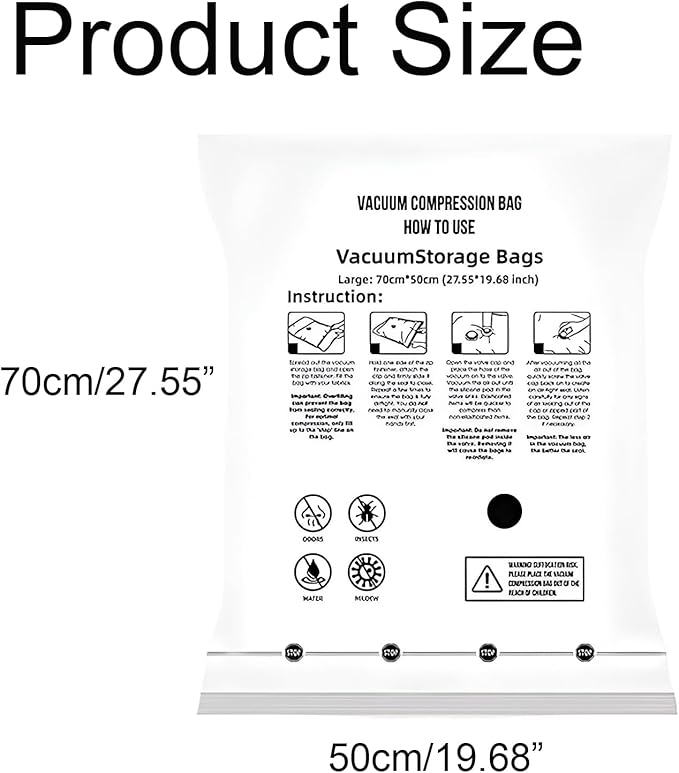 8 Medium Vacuum Storage Seal Bags, Space Saver Bags with Travel Hand Pump, Compression Airtight Sealer Bags for Clothes, Bedding, Pillows, Comforters, Blankets