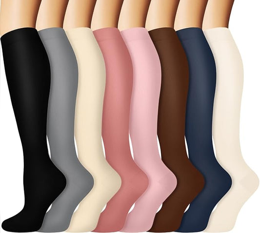 Graduated Copper Compression Socks for Men & Women Circulation 8 Pairs 15-20mmHg - Best for Running Athletic Cycling