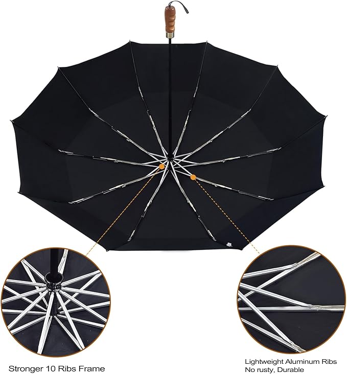 Lejorain Large Folding Golf Umbrella - Compact Mens Umbrellas Travel Rain and Windproof 54inch Collapsible Automatic Open Close Umbrella 210T Teflon Vented Double Canopy