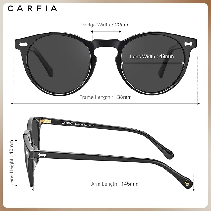 CARFIA Polarized Sunglasses for Women UV Protection Small Face Acetate Frame CA5288