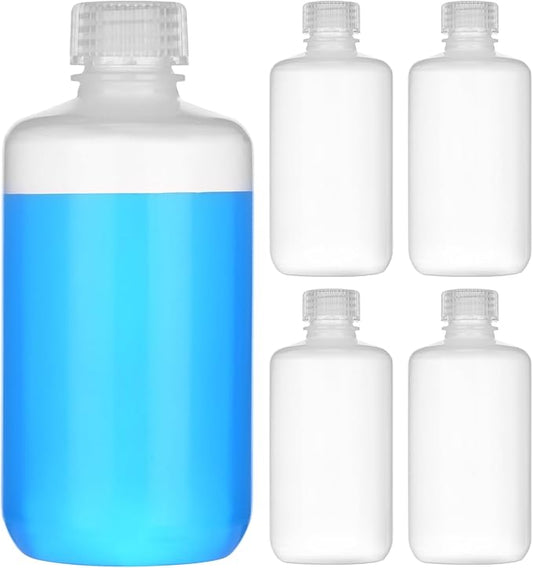 8oz/250ml Plastic Sample Bottles with caps, Wide Mouth Reagent Bottle with Lids Leak Proof Containers Water Sample Bottles for Laboratories, Travel(5Pcs)