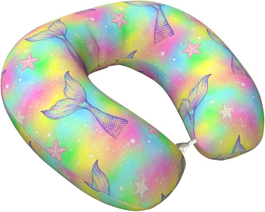 Neck Pillows for Travel Magic Tail Glitter Pink Mermaid, Women and Men Airplane Car Pillow, Neck Support U Shaped Pillow for Rest Pain Relief Sleeping