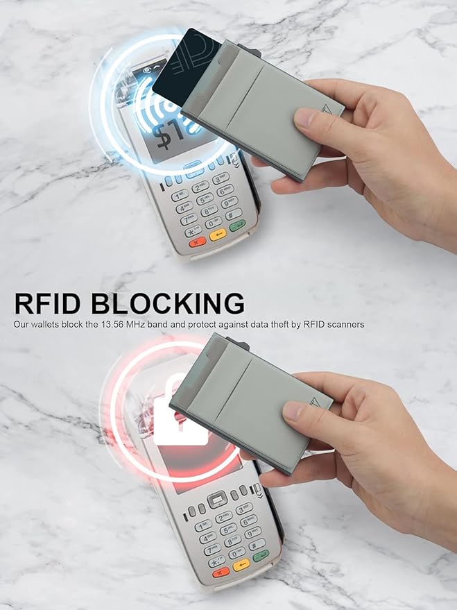 Slim Wallet for Men and Women,Pop Up Credit Card Wallet Metal Minimalist Cards Holder with Money Pocket,Small Ultralight Aluminum RFID Blocking Wallets 6-12 Card Capacity,Grey