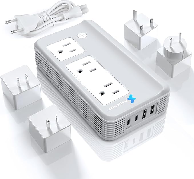 Mapambo Voltage Converter US to Europe for Hair Straightener and Curling Iron, 220V to 110V Converter for European Travel, European Travel Plug Power Adapter C A G I with 35W Fast Charging (Gray)