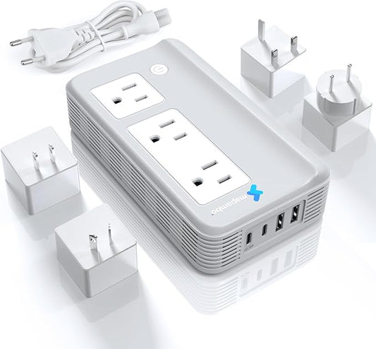 Mapambo Voltage Converter US to Europe for Hair Straightener and Curling Iron, 220V to 110V Converter for European Travel, European Travel Plug Power Adapter C A G I with 35W Fast Charging (Gray)