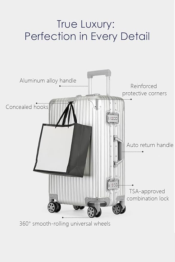 HotWay 28 Inch All Aluminum Checked in Luggage with Wheels, Hard Shell Zipperless Suitcase with TSA Locks, Large Travel Luggage, Silver