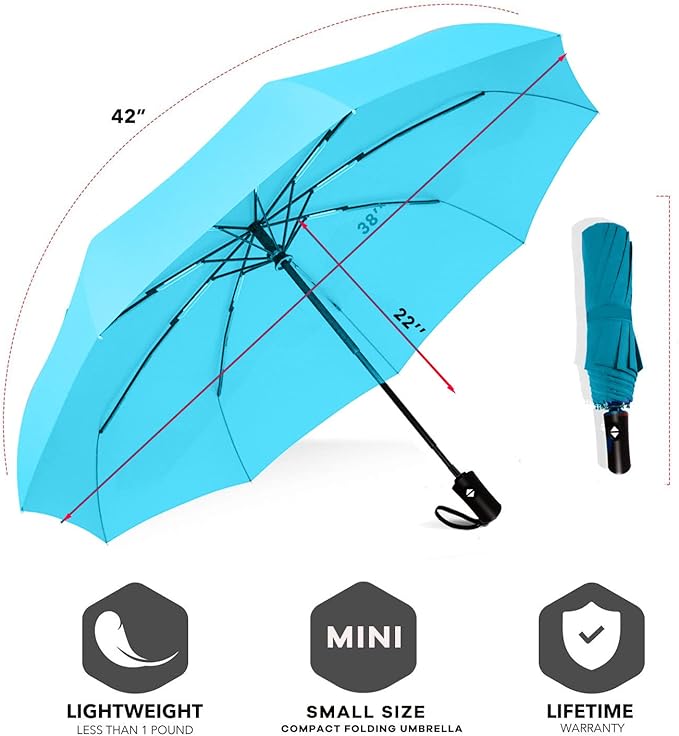 SIEPASA Windproof Travel Compact Umbrella-Automatic Umbrellas for Rain-Compact Folding Umbrella, Travel Umbrella Compact, Small Portable Windproof Umbrellas for Men Women Teenage.(Light Blue)