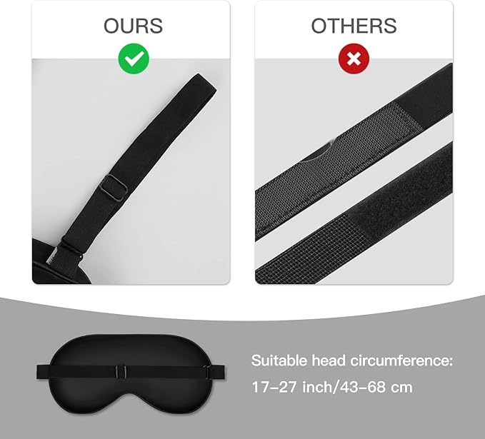 Sleep Mask, Silk Eye Mask for Sleeping with Adjustable Strap, Satin Blackout Sleeping Eye Mask for Men&Women, Comfortable Blindfold Eyeshade for Night Sleep(Black)