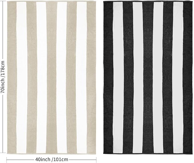 CLOWOOD Plush Oversized Beach Towel - Cotton 40 x 70 Inch Large Thick Chiffon Striped Cabana Pool Swimming Towel