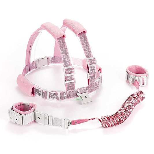 Reflective Toddler Harness with Anti Lost Wrist Link- 3 in 1 Baby Safety Leash with Key Lock Design for Boys/Girls, Walking Wristband Rope Protection Tether Belt, Pink