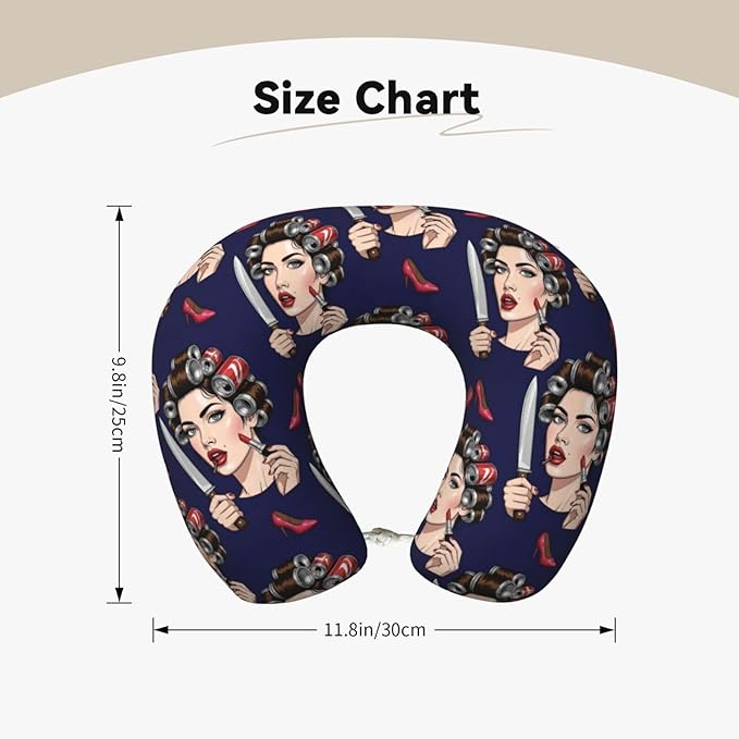 Travel Pillow for Men Women, Washable Relax U Shaped Neck Pillows for Car Head Pain Relief Sleeping Knife Mirror Goth Gotik Gothic Women Girl Make Up Art