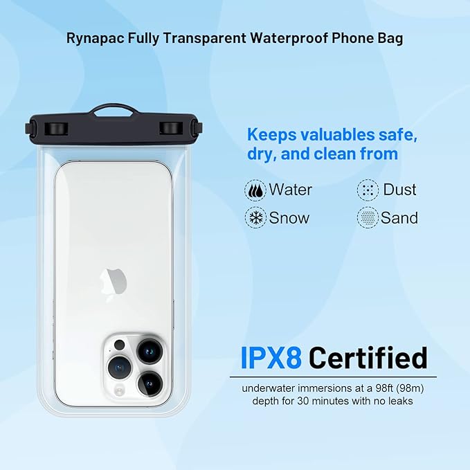 Waterproof Phone Pouch Bag - 8.5in Water Proof Cell Phone Case for Beach Travel Must Haves, Waterproof Phone Holder with Lanyard for iPhone 16 15 Pro Max Galaxy S24 S23 Ultra Pixel, Cruise Essentials
