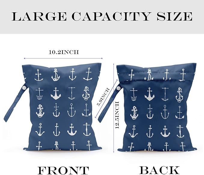 2 Pcs Wet Bag, Wet Dry Bag, Wet Bag for Swimsuit, Travel, Beach, Pool, Stroller, Diapers, Dirty Yoga Gym Clothes, Toiletries, Makeup Bag, Beach Bag Ocean Starfish Anchor Décor Birthday Gift for Women.