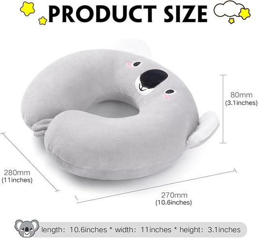 H HOMEWINS Travel Pillow for Kids,Cute Animal Neck Pillow for Boys Girls,Soft Neck Head Chin Support Pillow,Travel Accessories for Airplane, Car, Train,Recline (Koala)