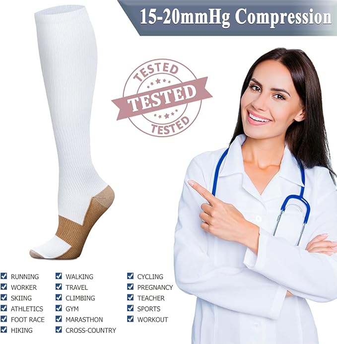 QUXIANG Copper Compression Socks for Women & Men Circulation (8 Pairs) - Best for Running Athletic Cycling - 15-20 mmHg