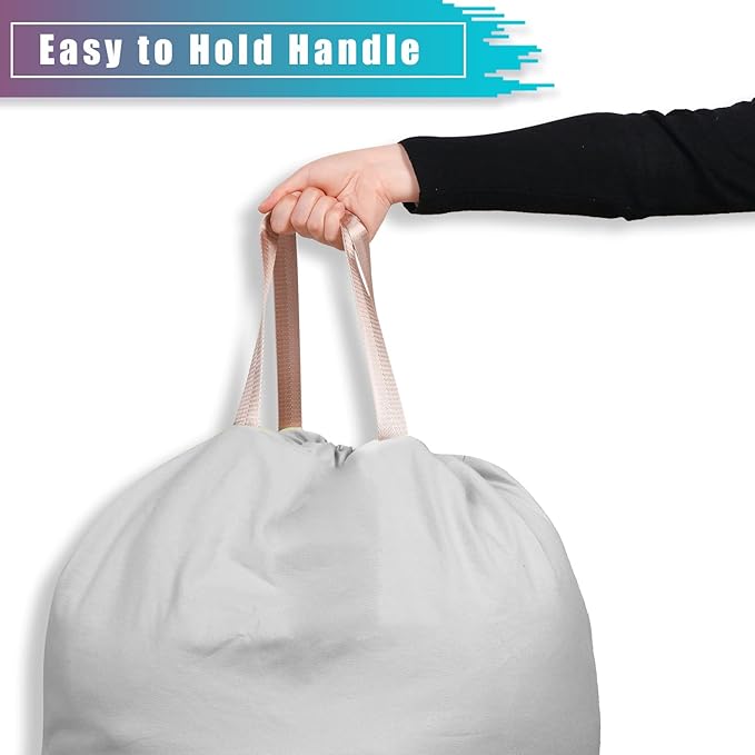 LOLOMLO Extra Large Canvas Laundry Bags with Handles & Drawstring Closure, Heavy Duty Tears Resistant Clothes Storage Travel Bags,25.5"x34",Light Grey
