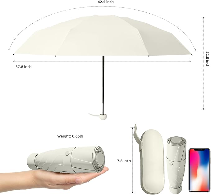 Travel Mini Compact Folding Umbrella with Case - UV Sun & Rain Protection, Lightweight Portable Pocket Umbrella for Women Men Kids, Fits Purse Backpack