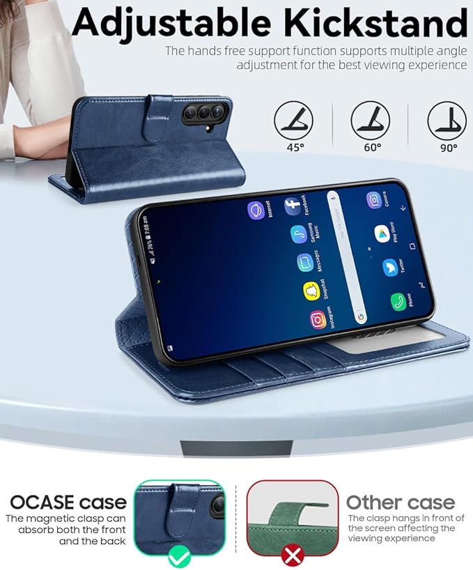 OCASE Compatible with Galaxy S25 Plus Wallet Case, PU Leather Flip Folio Case with Card Holders RFID Blocking Kickstand [Shockproof TPU Inner Shell] Protective Phone Cover 6.7 Inch 2025, Blue