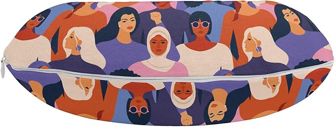 Ambesonne Feminist Travel Pillow Neck Rest, Female of Diverse Ethnics or Backgrounds Assembled Together Empowerment, Memory Foam Traveling Accessory for Airplane and Car, 12", Purple