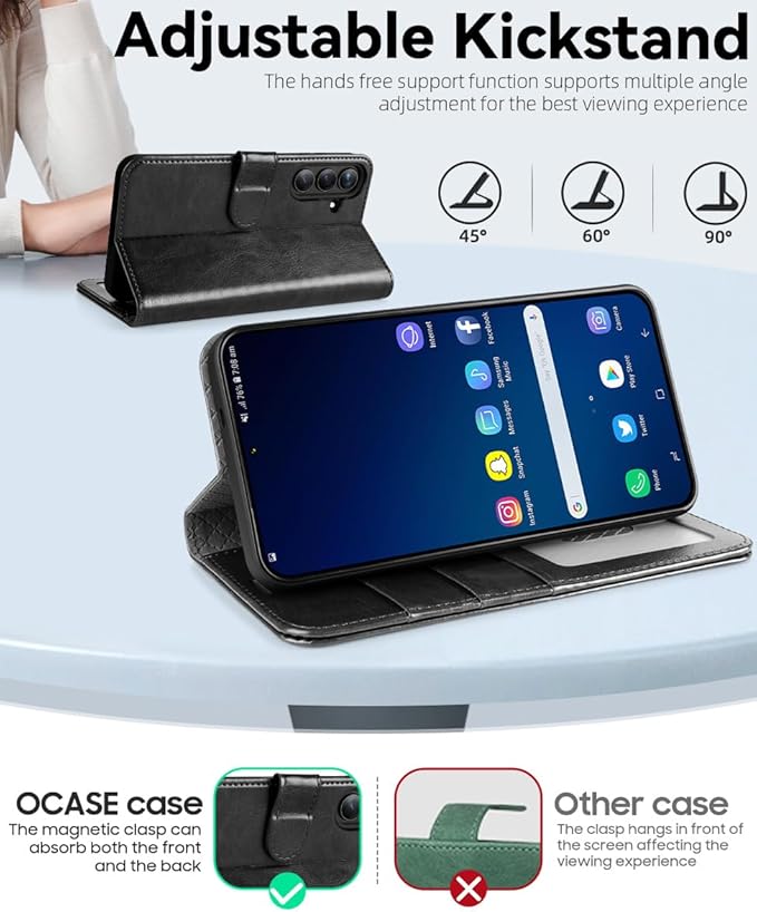 OCASE Compatible with Galaxy S25 Wallet Case, PU Leather Flip Folio Case with Card Holders RFID Blocking Kickstand [Shockproof TPU Inner Shell] Protective Phone Cover 6.2 Inch 2025, Black