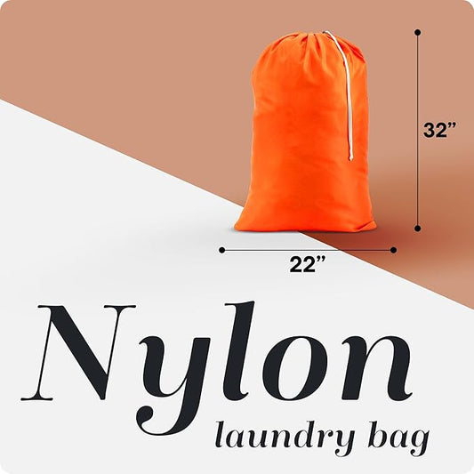 Nylon XL Laundry Bag - Locking Drawstring Closure, Machine Washable, These Large Bags will Fit a Laundry Basket or Hamper and Strong Enough to Carry up to Two Loads of Clothes (Orange | 22" x 32")