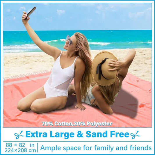 Oversized Turkish Beach Towel Blanket XXL Cotton Sandproof Towels Boho Woven Extra Large Big Sand Free Giant Throw Blankets Huge Quilt XL Picnic Camping Necessities Cloud For Adult Gifts Coral