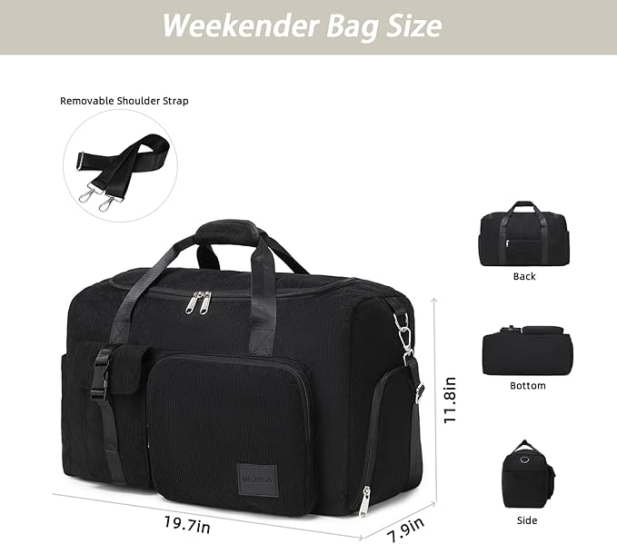 Girls Duffle Bag Woman Corduroy Travel Bag Kids Sports Duffel Bags With Shoe Compartment Wet Pocket (black)