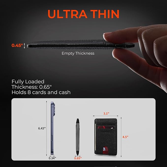 RUNBOX Slim ID Cases Minimalist Front Pocket RFID Blocking Leather Wallets for Men and Women Card Holder Wallets Gifts for men