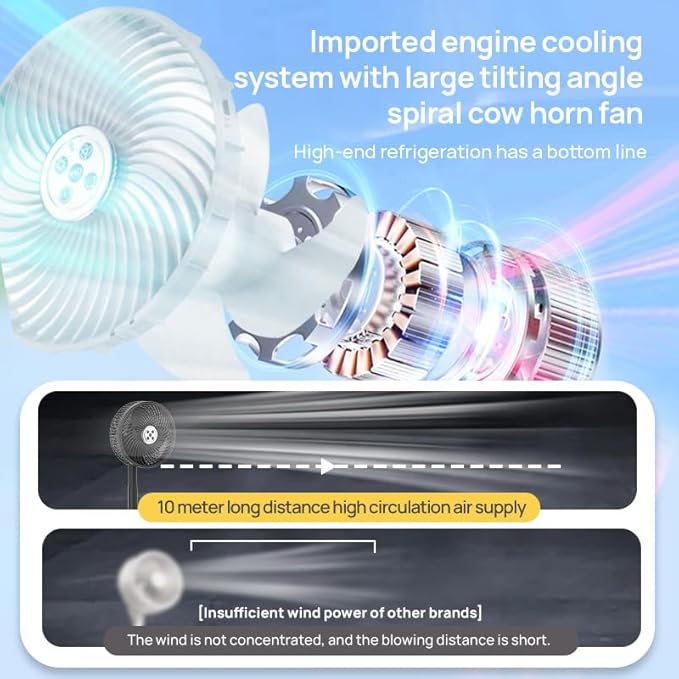 8 inch Portable Fan - Wireless Battery Operated Fan - LED Lighting - Carry Case & Remote Control - Cruise Travel - Outdoor Travel RV Power Bank With USB-C Port (Black with Case)