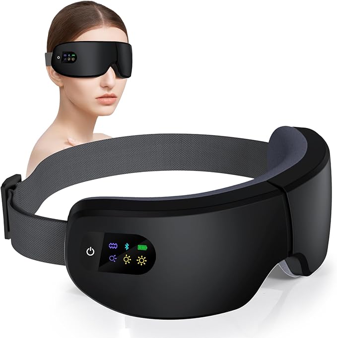 Eye Massager with Heat, 7 Massage Modes, Eye Mask, Birthday Gifts for Women, Men, Friend, Mom and Dad, Sleep Mask for Relax, Migraine Relief, Reduce Strain, Improve Sleep, Black