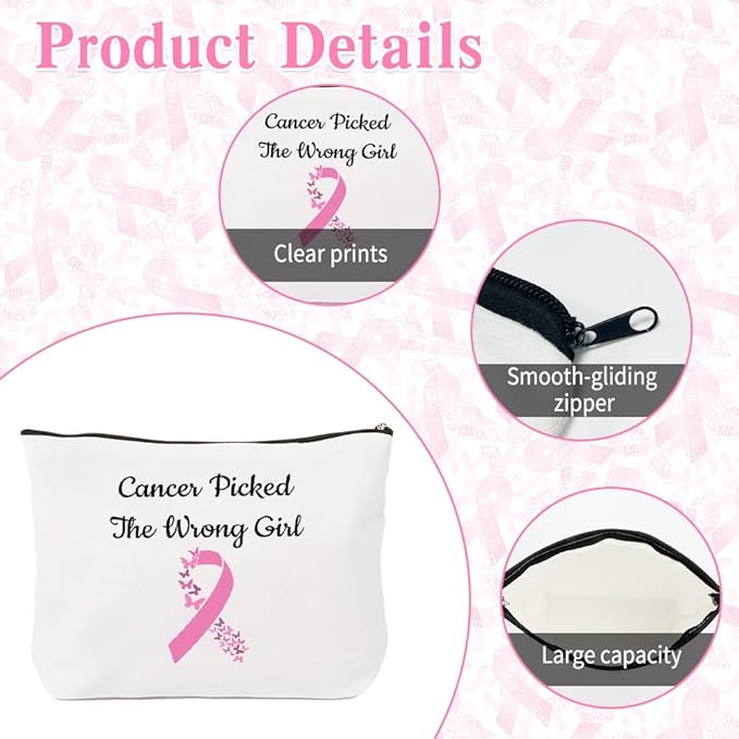 Breast Cancer Awareness Cosmetic bag Breast Cancer Survivor Gifts Pink Ribbon Cancer Accessories for Women Motivational Gifts for Wife Girlfriend Sister Make up Bag Thoughtful Gift for Patients Women