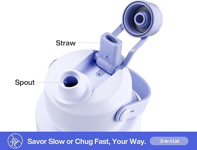 POWCAN 40 oz Insulated Water Bottle with 2-in-1 Straw and Spout Lid, Keep Cold 24H, Leak-Proof, BPA-Free, Double Wall Stainless Steel Water Bottle for Sports, Gym, Travel, and School (Lupine)