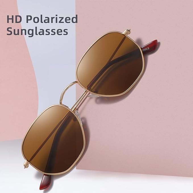MEETSUN Polarized Hexagon Sunglasses for Women Men Polygon Square Sun Glasses UV400 Protection Metal Frame
