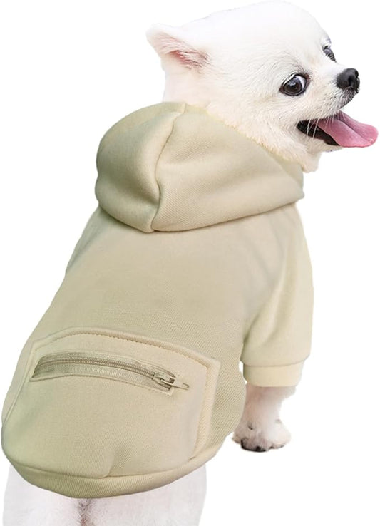 Jecikelon Pet Dog Cold Weather Coat with Pocket Winter Dog Hoodie Warm Puppy Clothes for Small Dogs Chihuahua Clothing (Beige, X-Small)