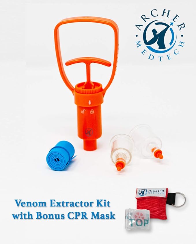 Ven-Ex Snake Bite & Bee Sting Kit – Portable Venom Extractor Pump with Tourniquet, One-Hand Operation, Bonus CPR Face Shield, Outdoor First Aid for Hiking, Camping & Backpacking