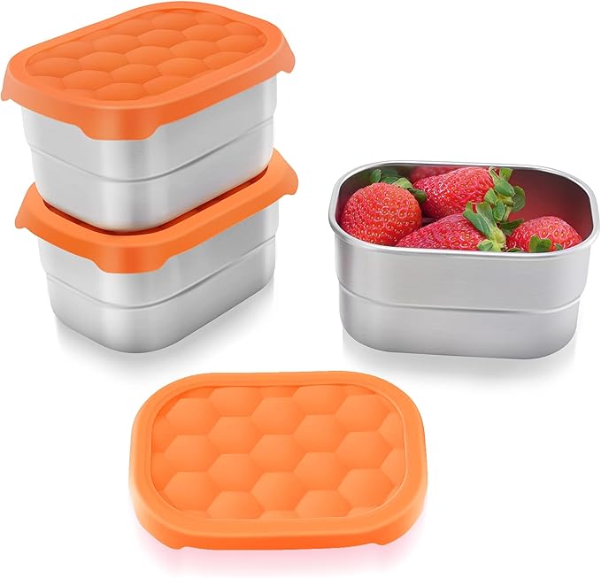 Small (1 CUP) Stainless Steel Snack Containers for Kids | Easy Open Leak Proof Food Containers with Silicone Lids - Perfect Metal Toddler Lunch Box for Daycare and School (8oz)