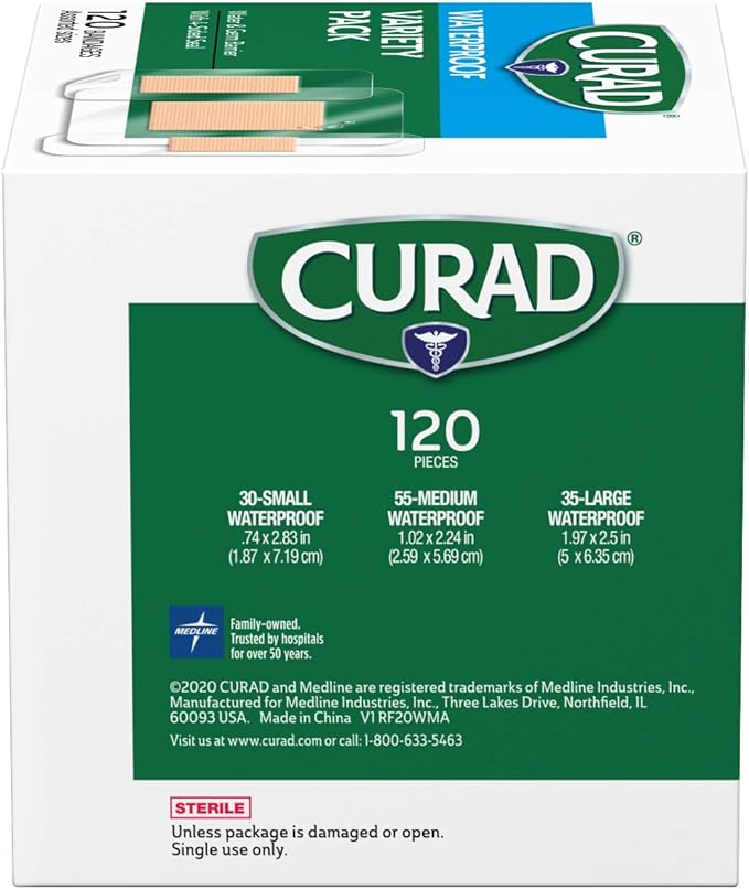 Curad Waterproof Bandage Variety Pack, 3 Styles Included; Assorted Size, 120 Bandages