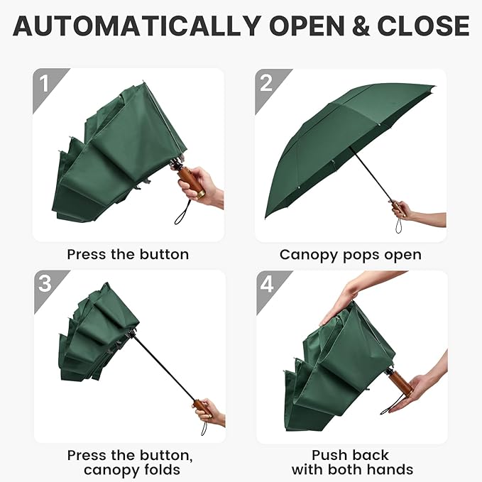 G4Free 54 Inch Inverted Windproof Umbrella with Wooden Handle, Large Double Canopy Auto Open & Close Golf Umbrella, Portable & Durable Rain Umbrella, Fits Car & Backpack
