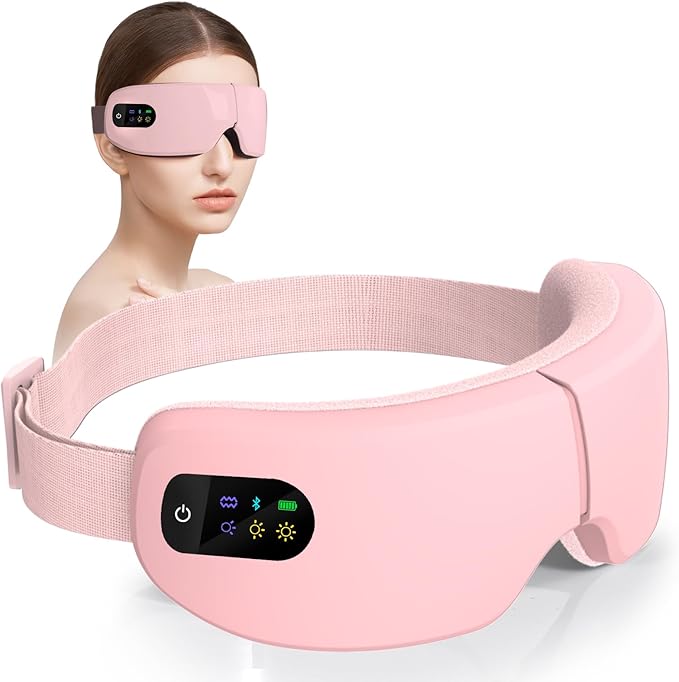 Eye Massager with Heat, 7 Massage Modes, Eye Mask, Birthday Gifts for Women, Men, Friend, Mom and Dad, Sleep Mask for Relax, Migraine Relief, Reduce Strain, Improve Sleep, Pink