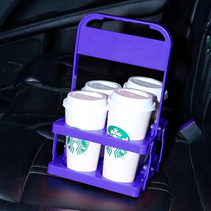 musbus Reusable Drink Carrier with Handle for Delivery Drivers, Portable Cup/Coffee Holder Accessories for Delivery, Foldable Drinks Caddy with Tray, Car Durable Plastic Festive Bottle, Vacation