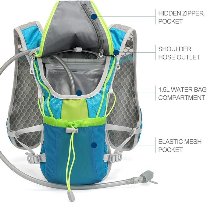 Hydration Pack Backpack，IX INOXTO Running Hydration Vest with 1.5L ( 50 oz) Water Bladder for Men Women，Lightweight Water Backpack for Hiking Cycling Climbing Camping