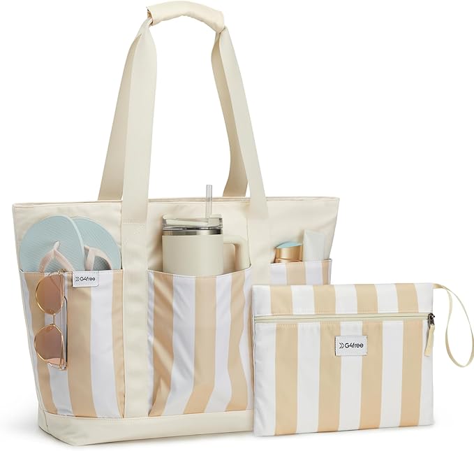 G4Free Beach Bag,Waterproof Beach Tote Pool Bags for Women,Compatible with Stanley Cup,Foldablefor Weekender Travel